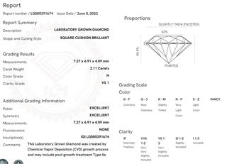 14K White Gold H VS1 2.11 CT Lab Created Cushion Diamond Ring